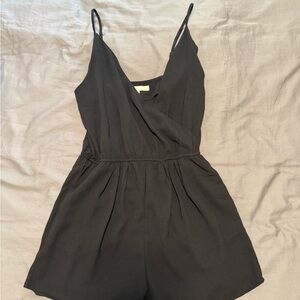 Women's Black Sleeveless V-Neck Romper with Elastic Waist